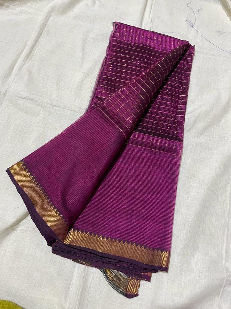 Mangalagiri Pattu Silk Saree checks design Palatinate Purple Color with running blouse-1727