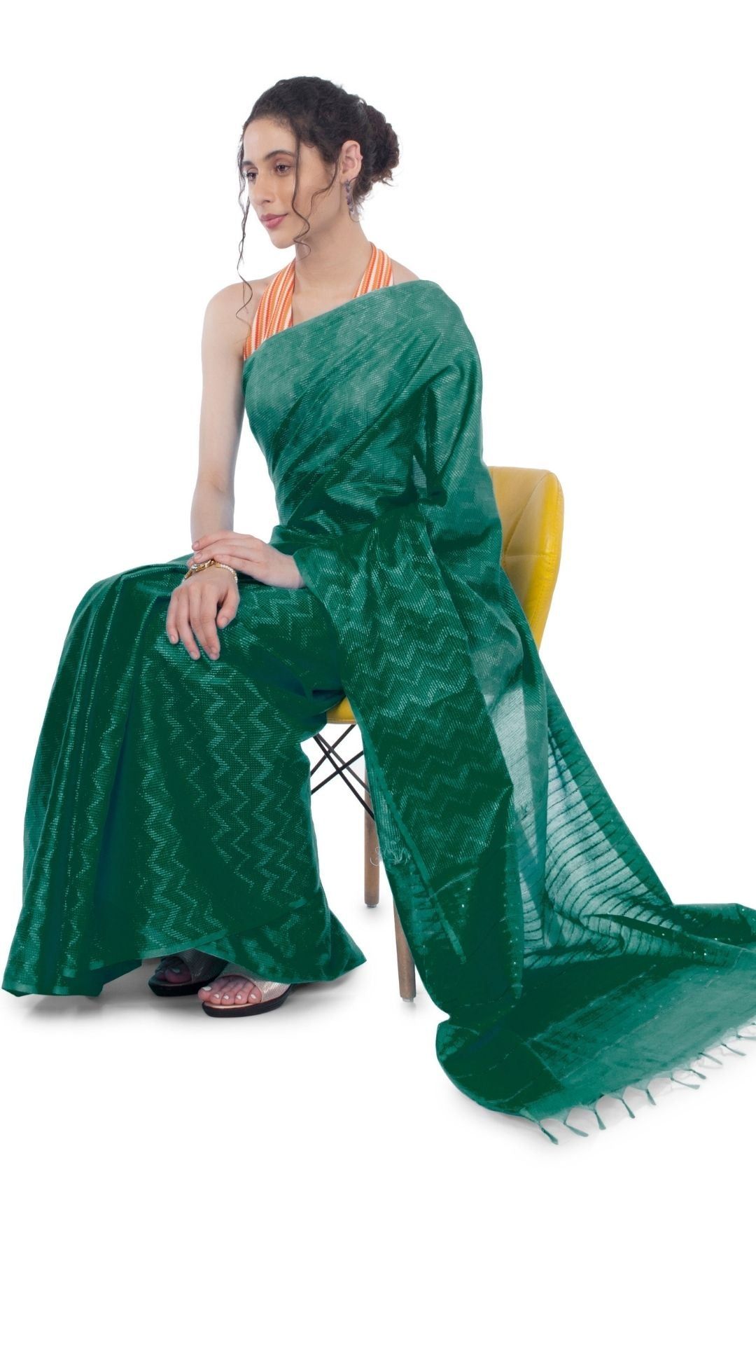 Kota Silk Saree Hooker's Green Color Sequence Pallu and full body Zig-Zag Design with running blouse-9639