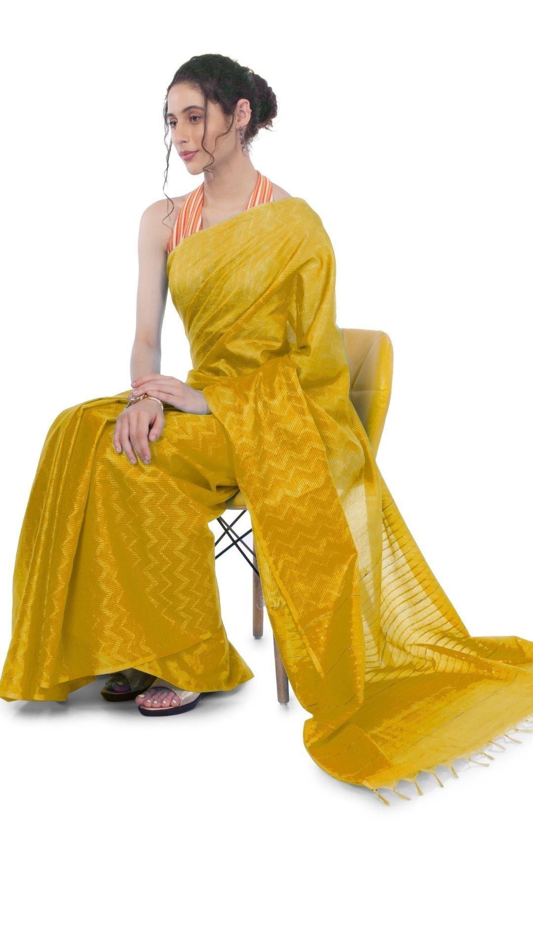 Kota Silk Saree Tulip Tree Yellow Color Sequence Pallu and full body Zig-Zag Design with running blouse-5286