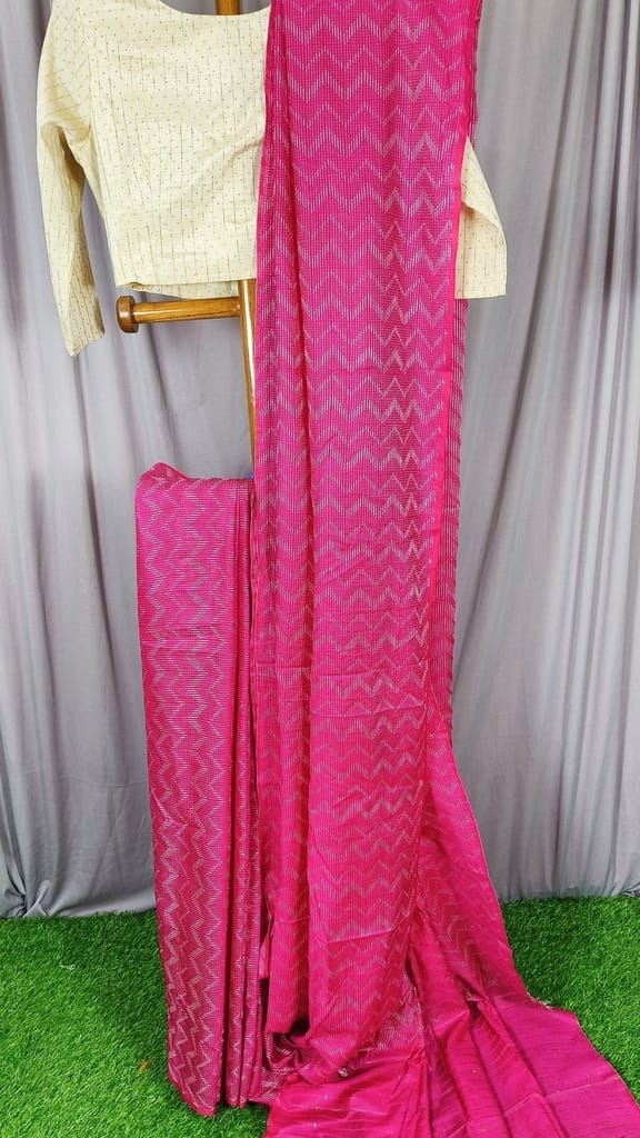 Kota Silk Saree Deep Cerise Pink Color Sequence Palu and full body Zig-Zag Design with running blouse-8398 - Sarees | Buy online on ZillyBuy
