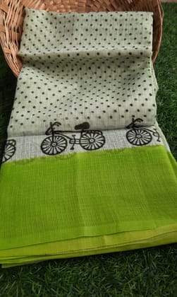 Kota Doria Cotton Saree Laurel Green Color Printed with running blouse-6968 Kota Doria Cotton Saree Laurel Green Color Printed with running blouse-6968