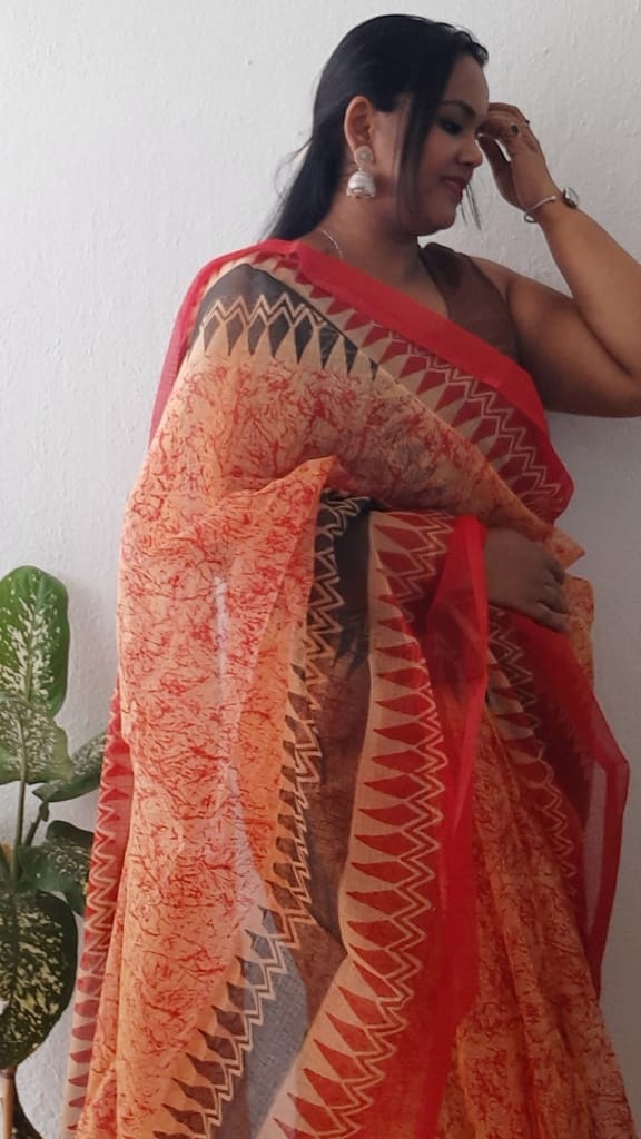 Kota Doria Cotton Saree Light Taupe Brown Color Printed with running blouse-5748 - Sarees | Buy online on ZillyBuy
