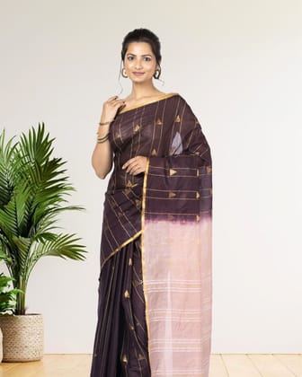Kota Silk Saree Wine Dark BrownColor Weaving Triangle with running blouse-4670 Kota Silk Saree Wine Dark BrownColor Weaving Triangle with running blouse-4670