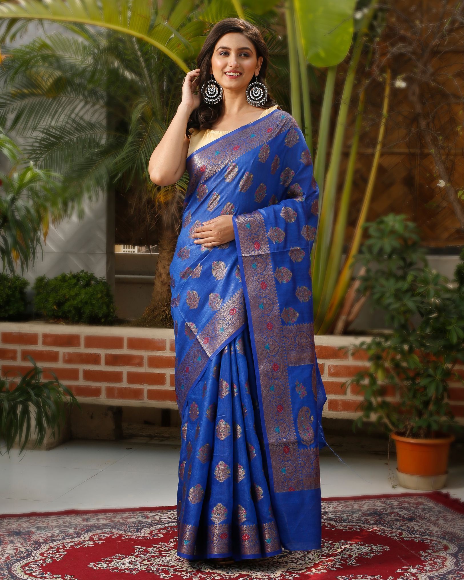 Silkmark Certified Tussar Moonga Banarasi Silk Saree Navy Blue Color with running blouse-8588