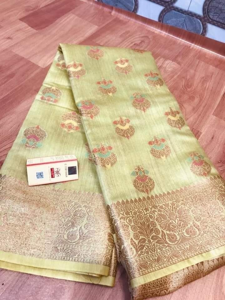 Silkmark Certified Tussar Moonga Banarasi Silk Saree Tusk Green Color with running blouse-6812