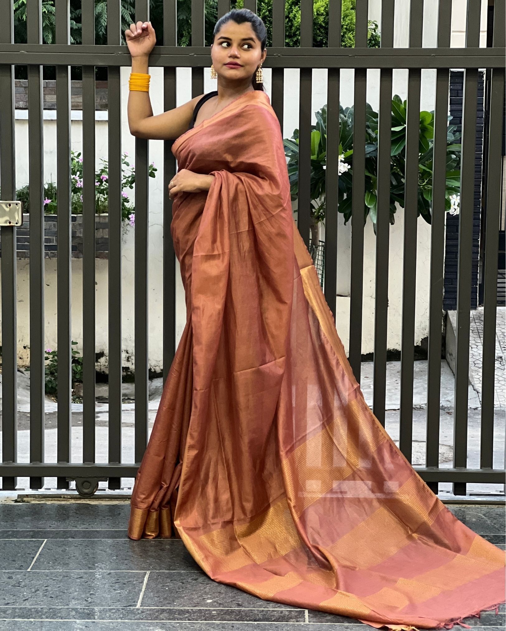 Handloom Jayashree Silk Saree Brown Color with Running Blouse-7392