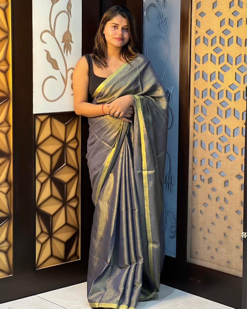 Hand Dyed Pure Tissue Linen Saree With Running Blouse Hand Dyed-2354 - Sarees | Buy online on ZillyBuy