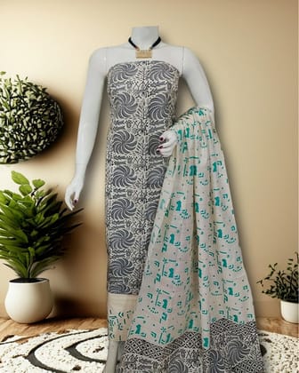Katan Silk Suit Piece Grey Color Handcrafted with Bottom and Dupatta-1608