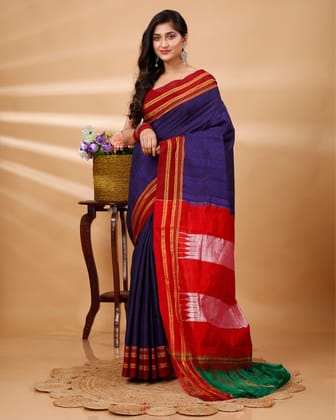 ILKAL Handloom Cotton Silk Saree Dark Indigo Color with running blouse-7345