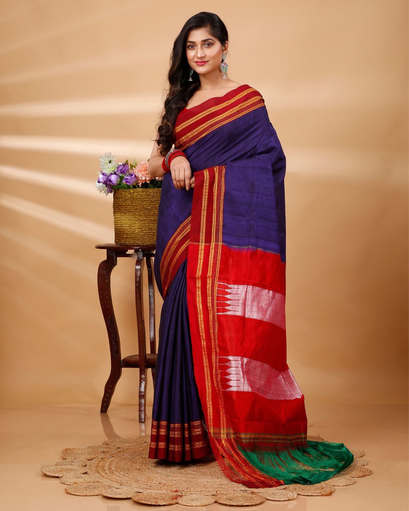 ILKAL Handloom Cotton Silk Saree Dark Indigo Color with running blouse-7345