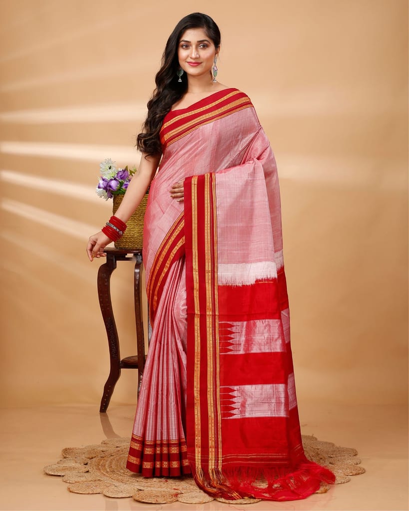 ILKAL Handloom Cotton Silk Saree Rose Pink Color with running blouse-2947 - Sarees | Buy online on ZillyBuy