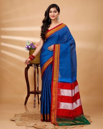 ILKAL Handloom Cotton Silk Saree Royal Blue Color with running blouse-9983