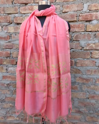 Chanderi Silk Dupatta Pastel Pink Color Applique Work-3527