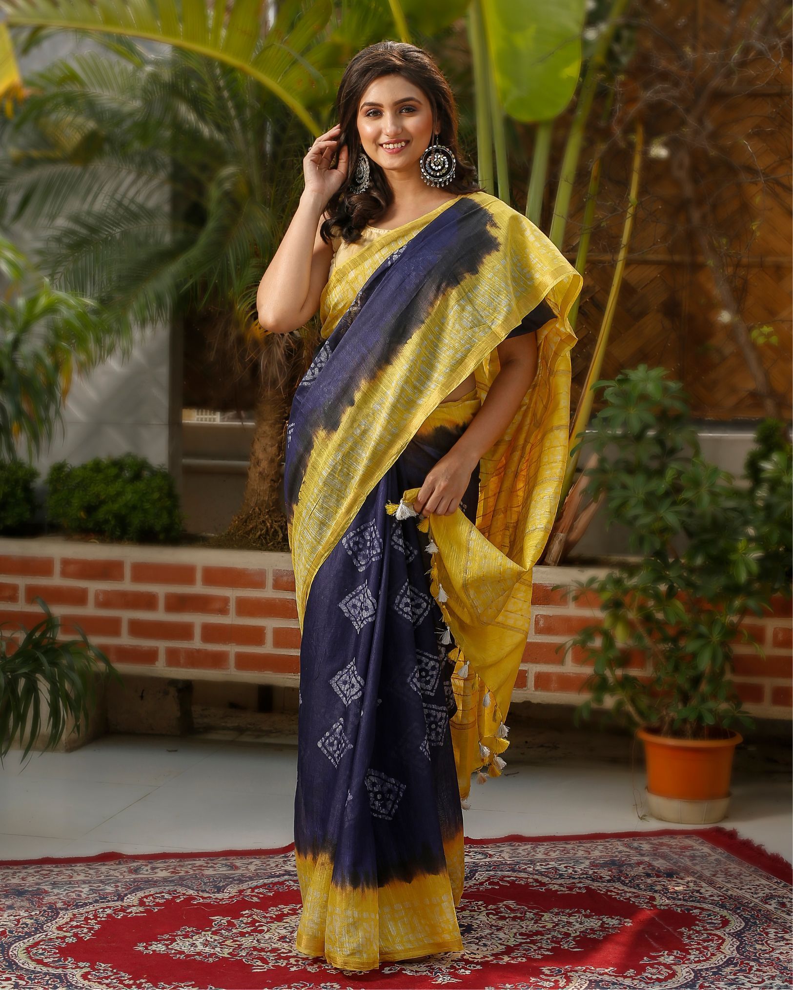 Kota Silk Saree Dark Purple & Pale Yellow Double Color Batik Print with running blouse-6745