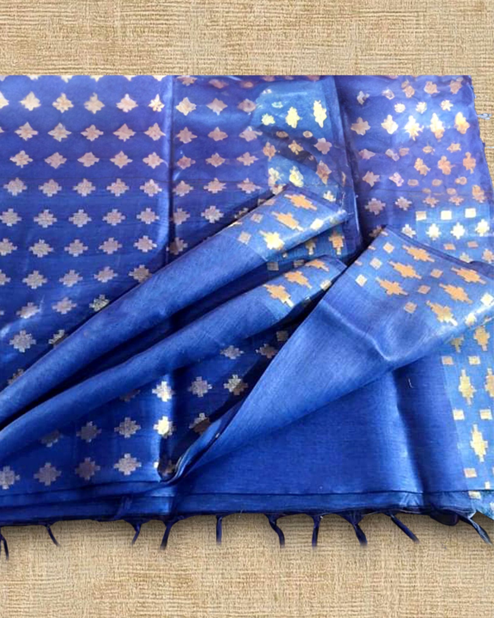 Pure Silk Linen Handloom Saree Blue Color with Weaving Pattern Design and running blouse-5967