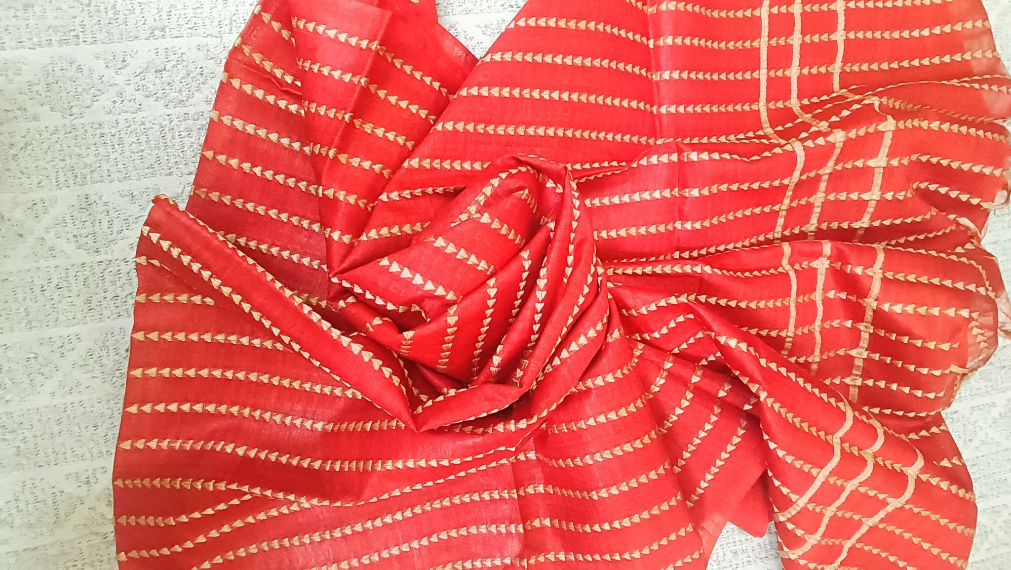 Katan Silk Banarasi Brocade Dupatta Tomato Red Color-4418