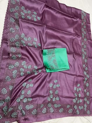Silkmark Certified Pure Tussar Hand Cutwork Violet Color Saree (Tussar by Tussar Fabric)-6497 Silkmark Certified Pure Tussar Hand Cutwork Violet Color Saree (Tussar by Tussar Fabric)-6497
