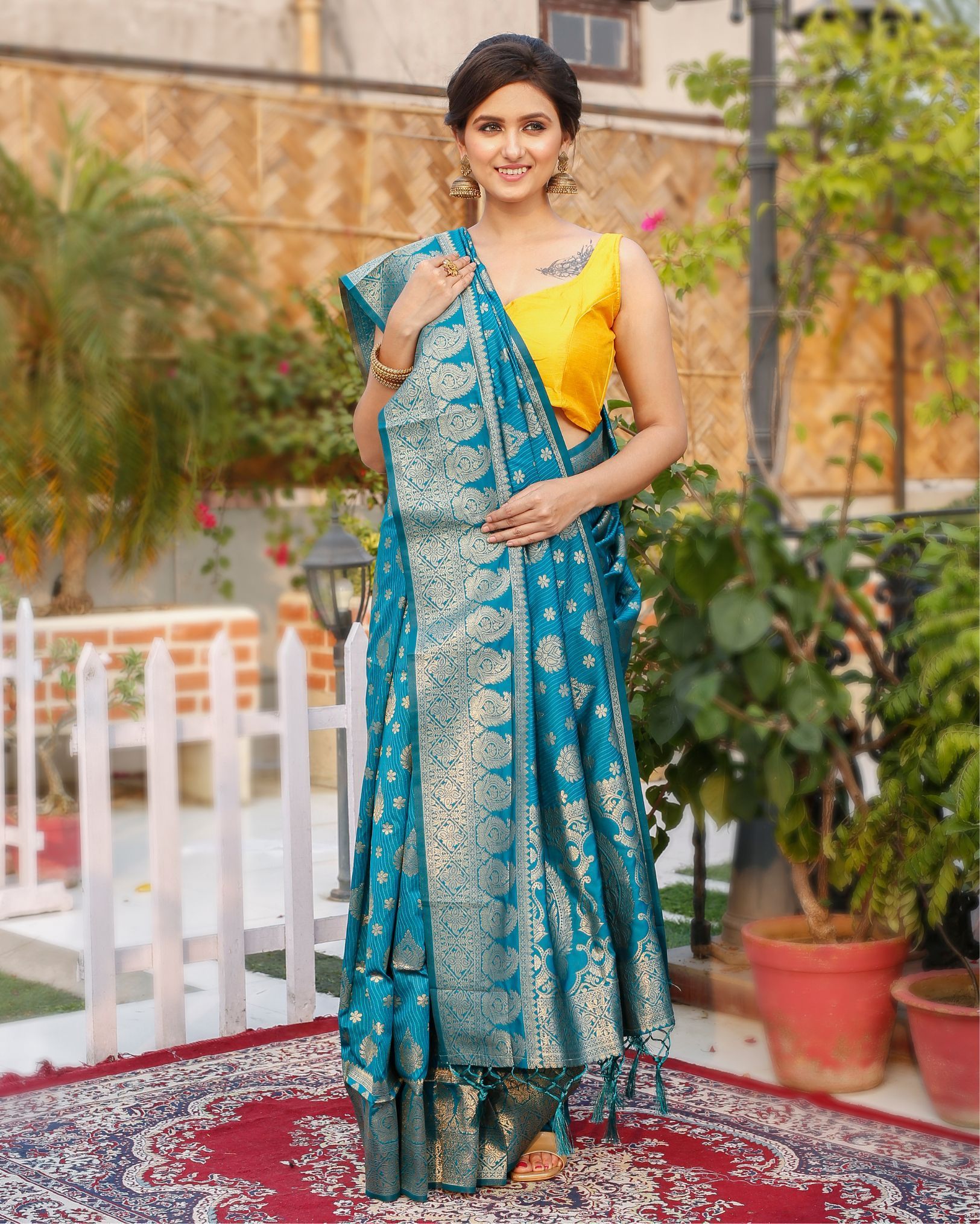Banarasi Silk Saree Dark Cyan Blue Color with blouse-4245