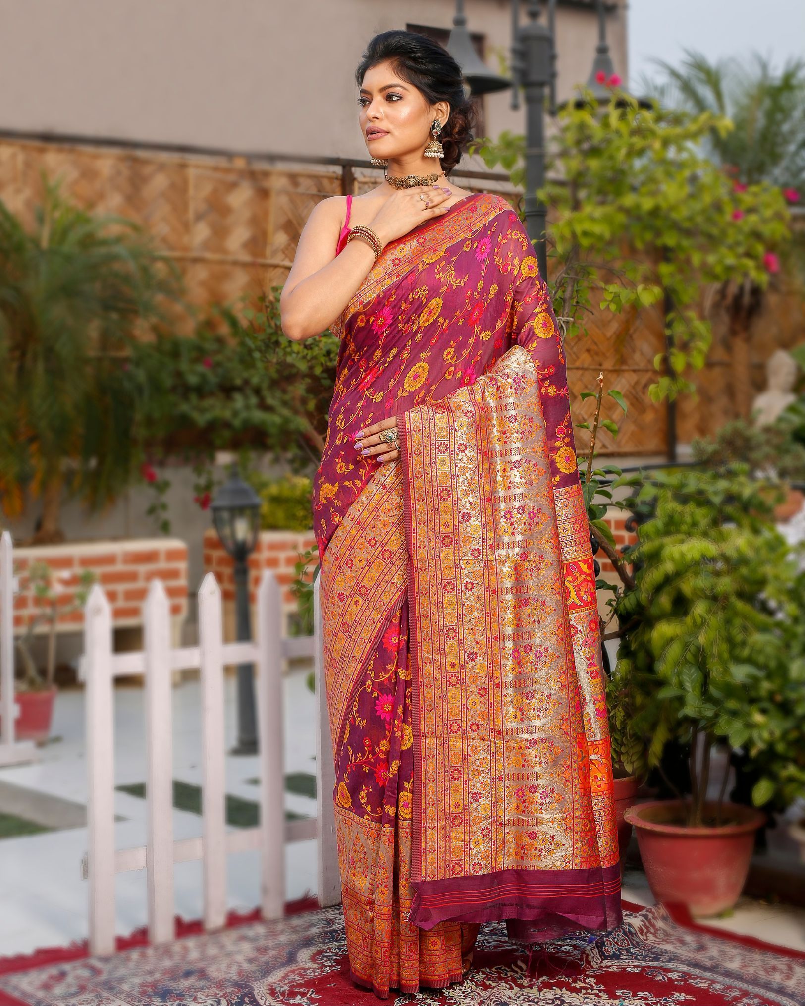 Banarasi Silk Saree Purple Color with contrast pallu and blouse-6393