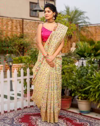 Banarasi Silk Saree Multi Color with contrast pallu and blouse-7974