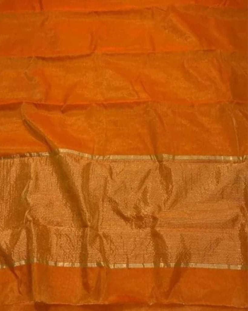 Maheshwari Tissue Silk Saree Orange Color with running blouse-2198 - Sarees | Buy online on ZillyBuy