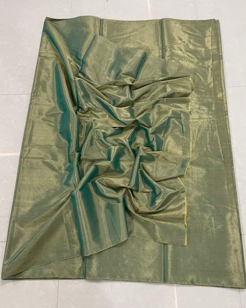 Maheshwari Tissue Silk Saree Olive Gray Color with running blouse-3816 - Sarees | Buy online on ZillyBuy