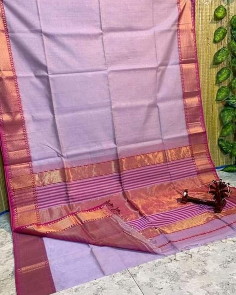 Pure Maheshwari Handwoven Tissue Silk Saree Pastel Purple Color with running blouse-6695 - Sarees | Buy online on ZillyBuy