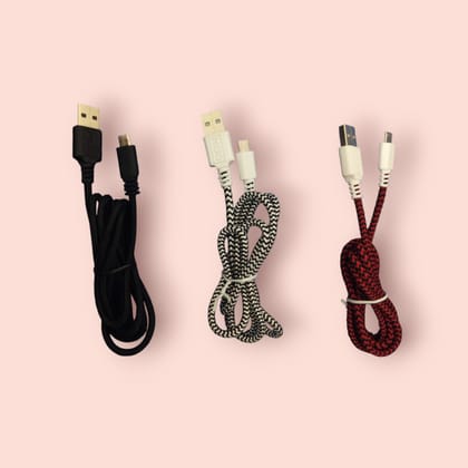 MICRO USB CABLE 3 AMP FOR CHARGING AND DATA TRANSFER , NYLON BRAIDED, 3 COLOR AVAILABLE BLACK,BLACK AND WHITE,BLACK N RED , 1 METER