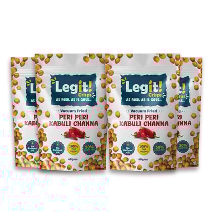 Legit Crisps Peri Peri Kabuli Chana (Pack of 4) | Tangy Peri-Peri Twist | Nutrition Heathy Snacks | Vaccum Fried | No Palm Oil | Gluten Free Crisps
