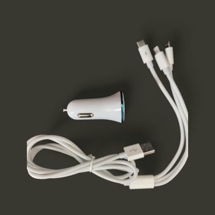 Car Charger Dual USB 3.1 AMP With 3IN1 Cable