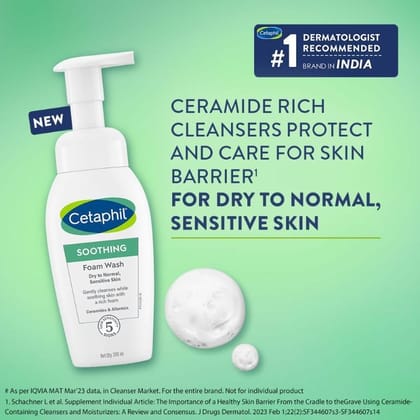 Cetaphil Soothing Foam Wash for Dry to Normal Skin with Ceramides (200ml)