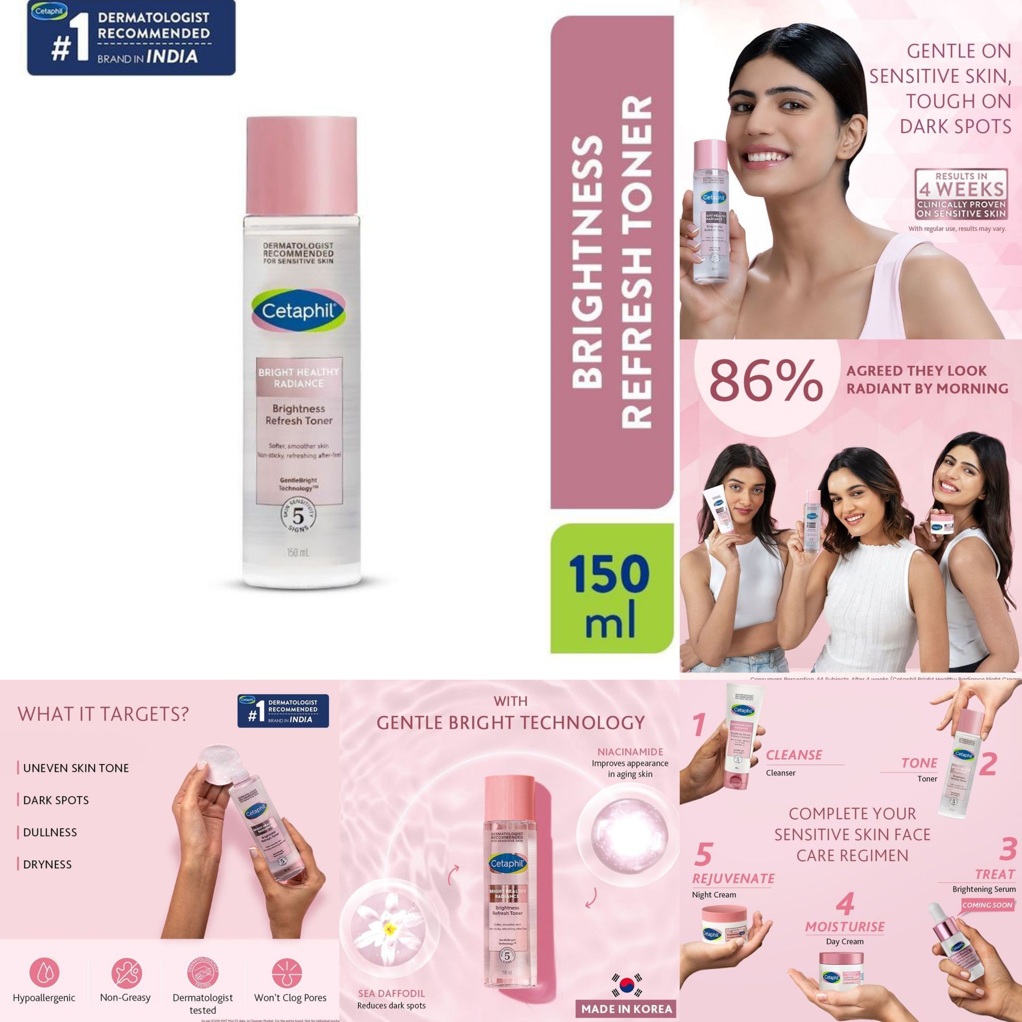 Cetaphil Brightness Refresh Toner with Niacinamide reduces dark spots| Dermatologist Tested (150ml)