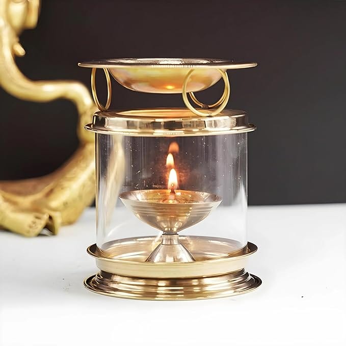 CMH Brass Asthadeep Diffuser: Golden Brass Diya Oil Lamp for Poojaghar - Aromatherapy Incense Burner and Camphor Lamp for Divine Illumination