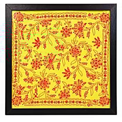 Chikankari Embroidery Decorative Wall Hanging Embroidery 44 inch x 44 inch Painting  (With Frame)