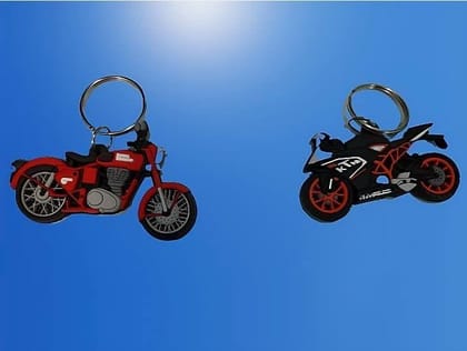 VSS KTM and Royal Enfeild Motorbike Motorcycle Rubber Keychain Keyring (Combo - Set of 2 - Black and Red)
