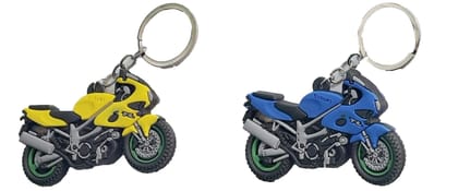 VSS TL Motorbike Motorcycle Rubber Keychain Keyring (Combo - Set of 2 - Blue and Yellow)