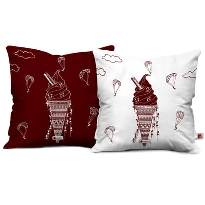 Indigifts Small Cushion Cover 12 Inch X 12 Inch Food Lovers Themed Designer Printed Square Pillow Set of 2 with Filler - Diwali Decoration for Home, Warli Art Designer Print