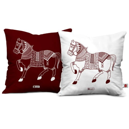 Indigifts Cushion Covers 16 Inch X 16 Inch Set of 2 Animal Pattern Designer Digitally Printed Square Pillow - Diwali Decoration for Home, Warli Art Ethnic Print Cushions