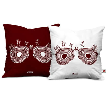 Indigifts Cushion Covers 16 Inch X 16 Inch Travellers Themed Warli Art Digitally Printed Pillows Set of 2 - Diwali Decoration for Home, Gift for Traveller Friend