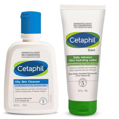 Cetaphil Oily Skin Cleanser & Hydrating Combo For Sensitive Skin (125 ml + 100 gm)