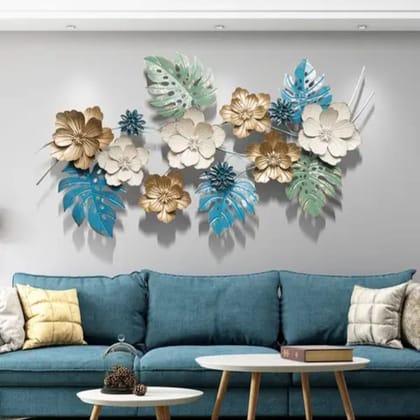 MN Creation Metal Flower Shaped Wall Art Multicolour Wall Hanging Wall Scluptures Perfect For Living Room, Bedroom, Hotel, Office And Home Decoration (Size:48X28 Inches).