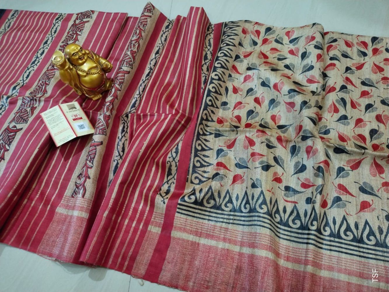 Silkmark Certified Tussar Silk Handloom Handblock Printed Red Saree with Blouse-2485