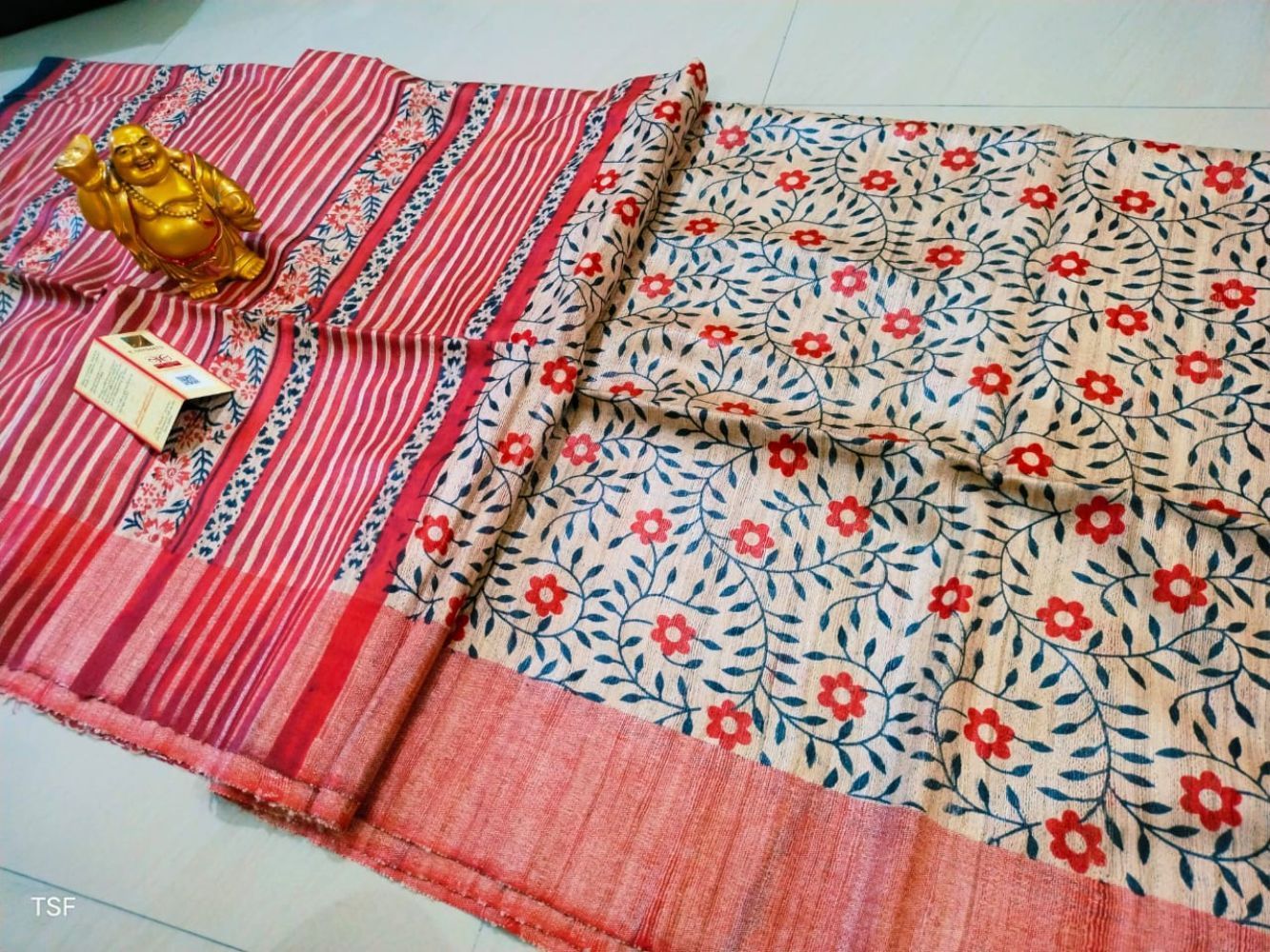 Silkmark Certified Tussar Silk Handloom Handblock Printed Red Saree with Blouse-2424