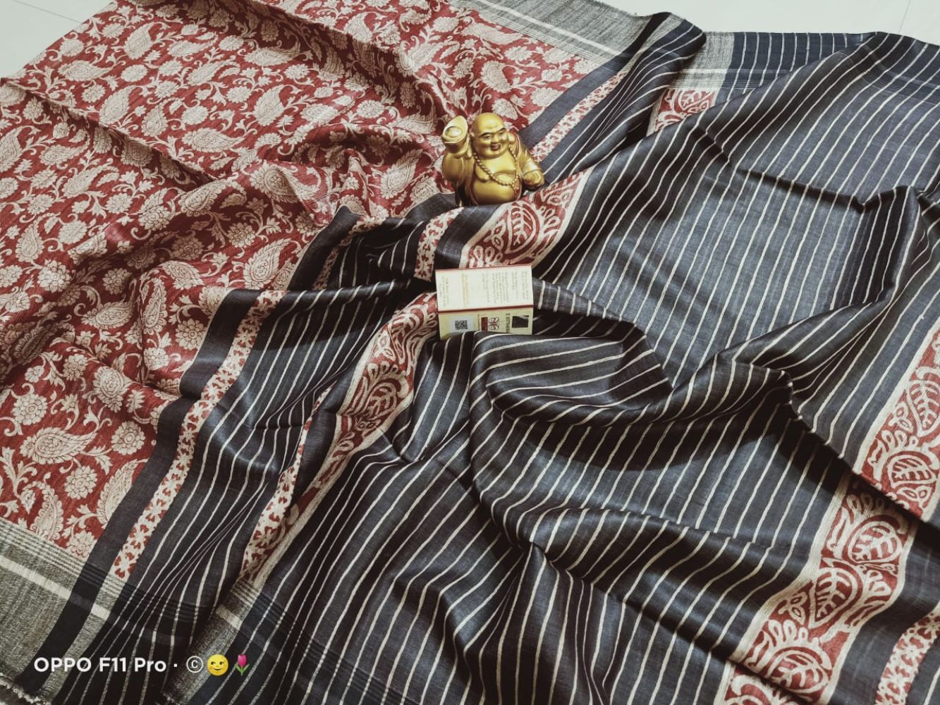 Silkmark Certified Tussar Silk Handloom Handblock Printed Black and Brown Saree with Blouse-4623