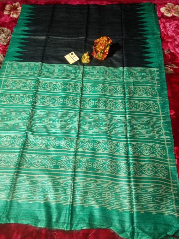 Silkmark Certified Tussar Silk Handloom Handblock Printed Black Saree with Blouse-2006