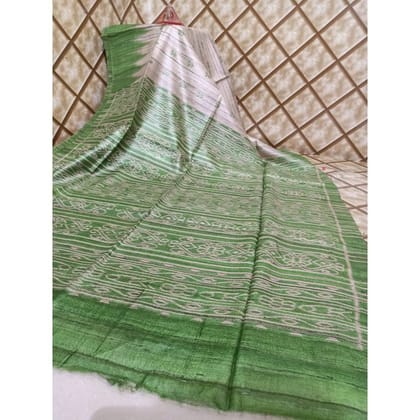 Silkmark Certified Tussar Silk Handloom Handblock Printed White Saree with Blouse-8098