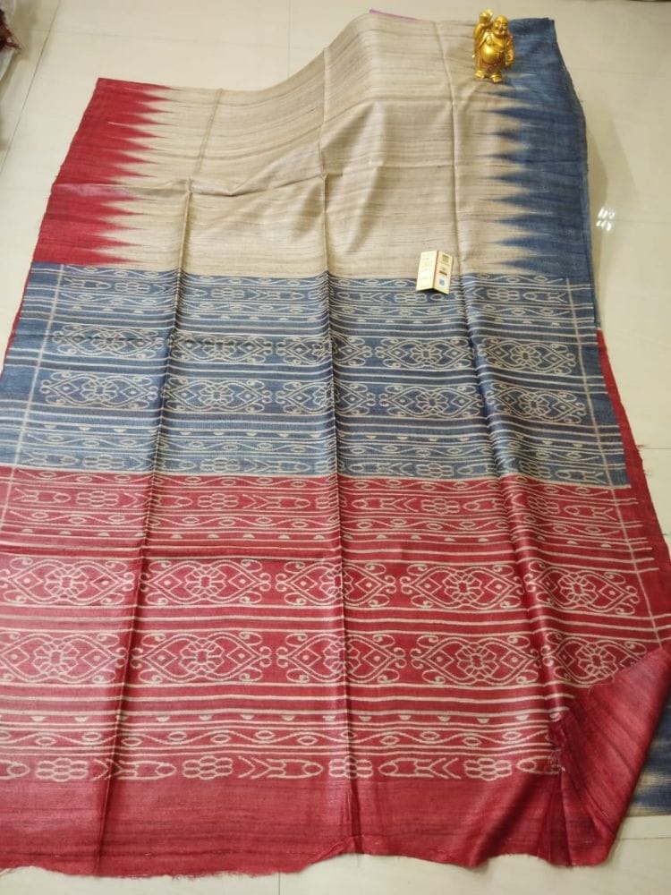 Silkmark Certified Tussar Silk Handloom Handblock Printed Biege Saree with Blouse-9798