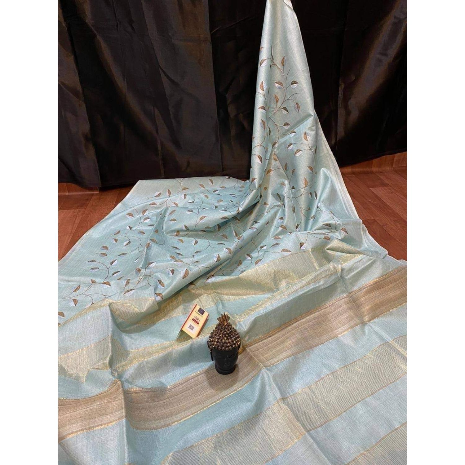 Silkmark Certified Eri Silk Digital Embroidered White Saree with Running Blouse-2150
