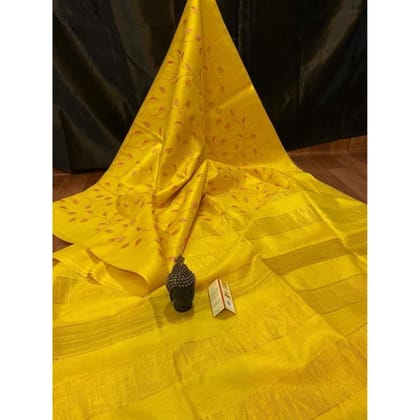 Silkmark Certified Eri Silk Digital Embroidered Yellow Saree with Running Blouse-1879