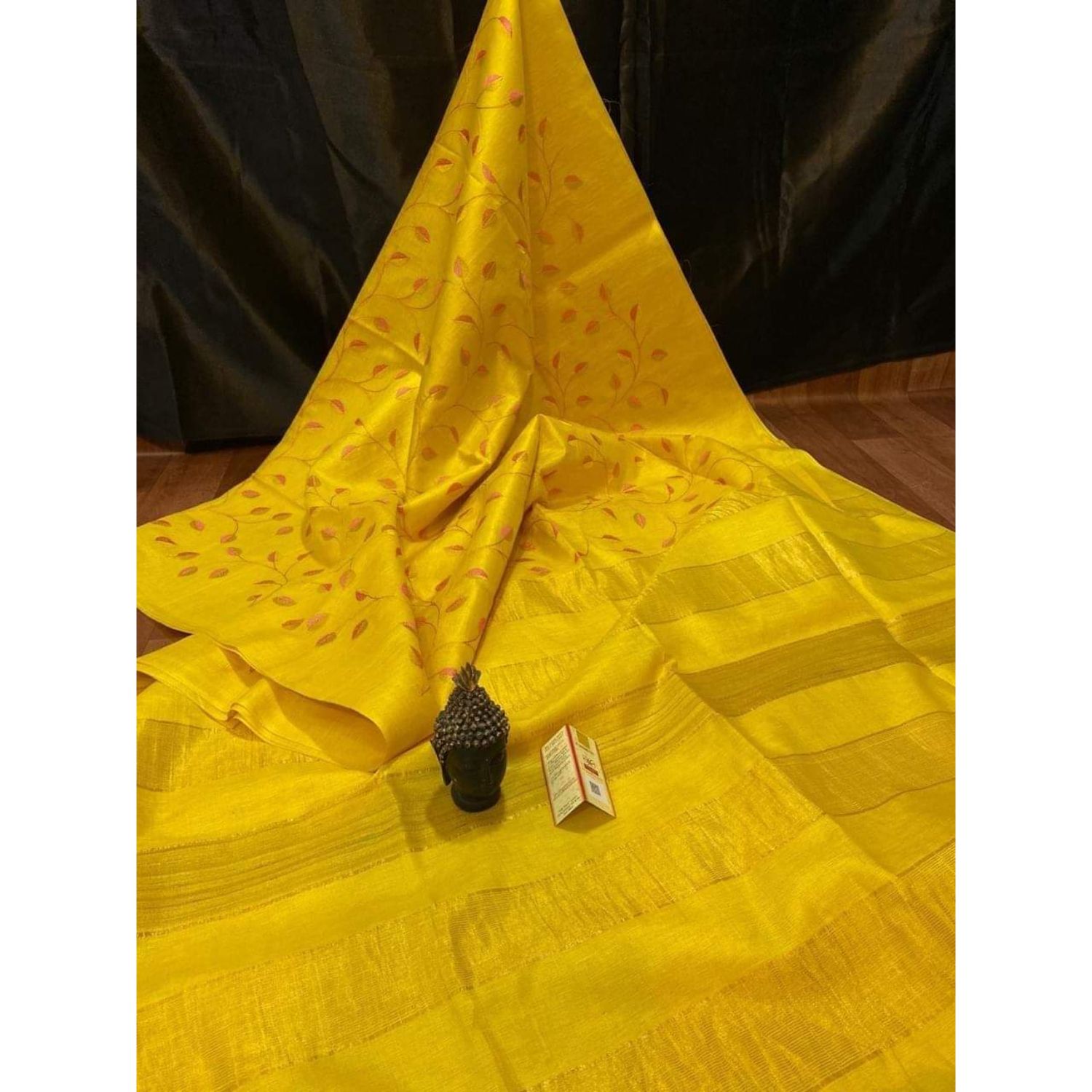 Silkmark Certified Eri Silk Digital Embroidered Yellow Saree with Running Blouse-1879